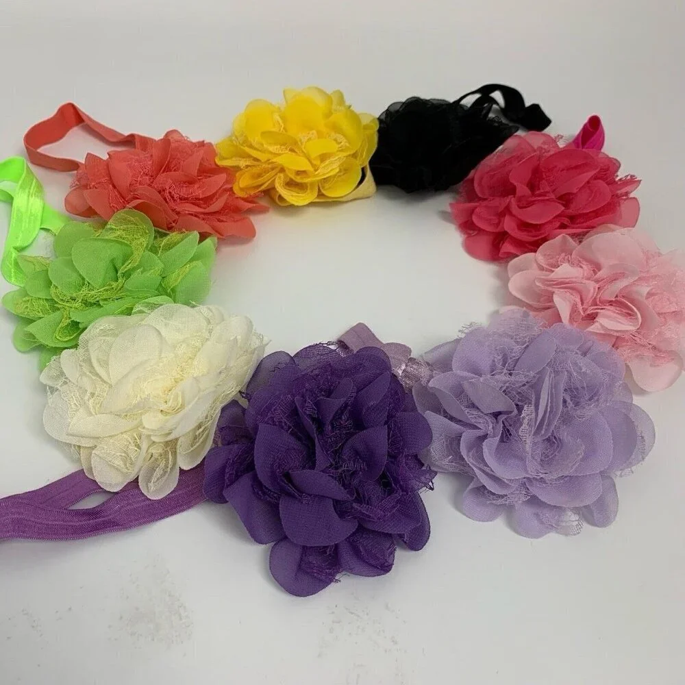 Flower Stretch Multicolor Hairbands For Children Hair Accessoies Pack of 9